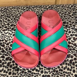 Gucci Vibrant Pink and Green Slides